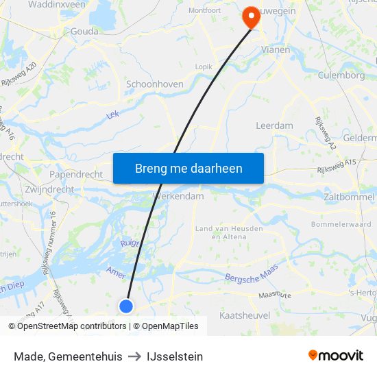 Made, Gemeentehuis to IJsselstein map