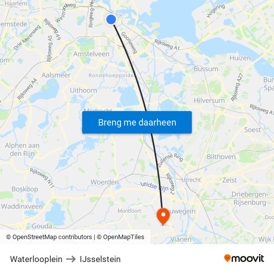 Waterlooplein to IJsselstein map