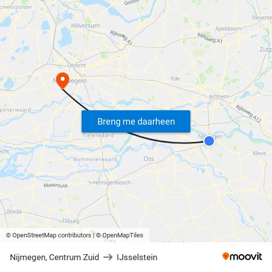 Nijmegen, Centrum Zuid to IJsselstein map