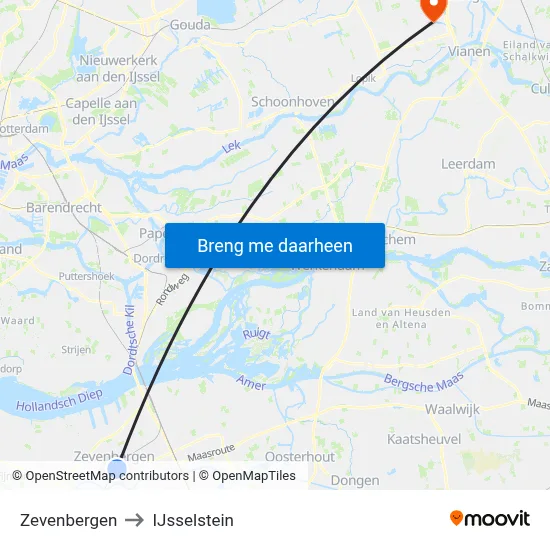 Zevenbergen to IJsselstein map