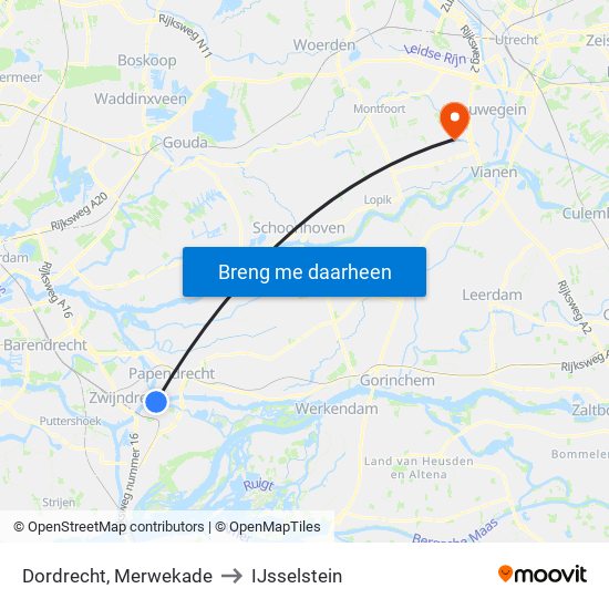 Dordrecht, Merwekade to IJsselstein map