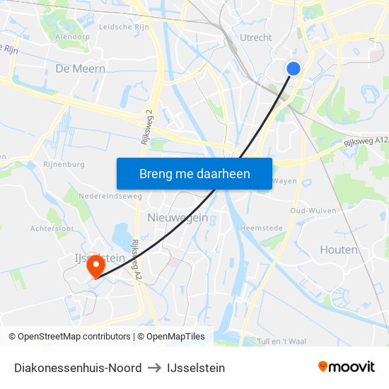 Diakonessenhuis-Noord to IJsselstein map