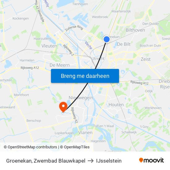 Groenekan, Zwembad Blauwkapel to IJsselstein map