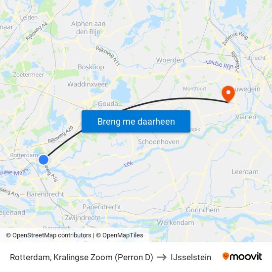 Rotterdam, Kralingse Zoom (Perron D) to IJsselstein map