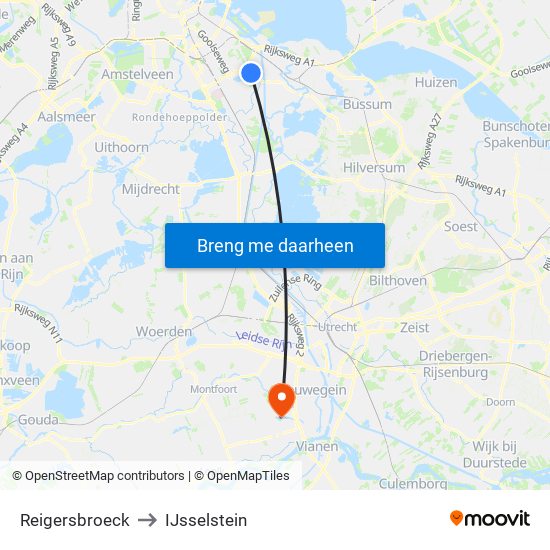 Reigersbroeck to IJsselstein map