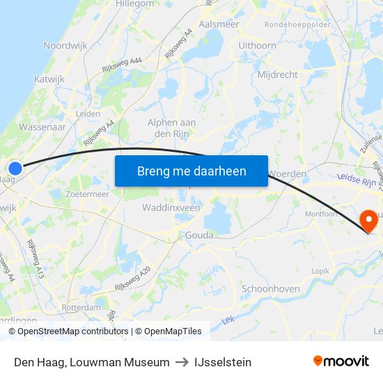 Den Haag, Louwman Museum to IJsselstein map