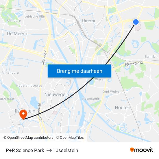 P+R Science Park to IJsselstein map