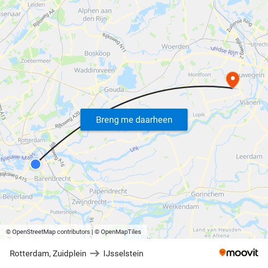 Rotterdam, Zuidplein to IJsselstein map