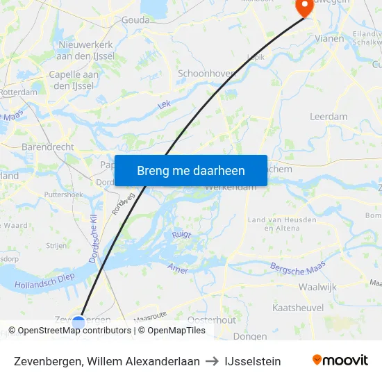 Zevenbergen, Willem Alexanderlaan to IJsselstein map