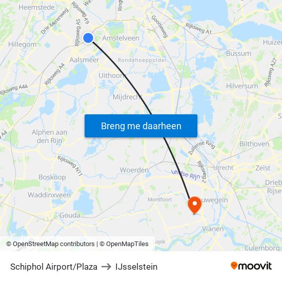 Schiphol Airport/Plaza to IJsselstein map