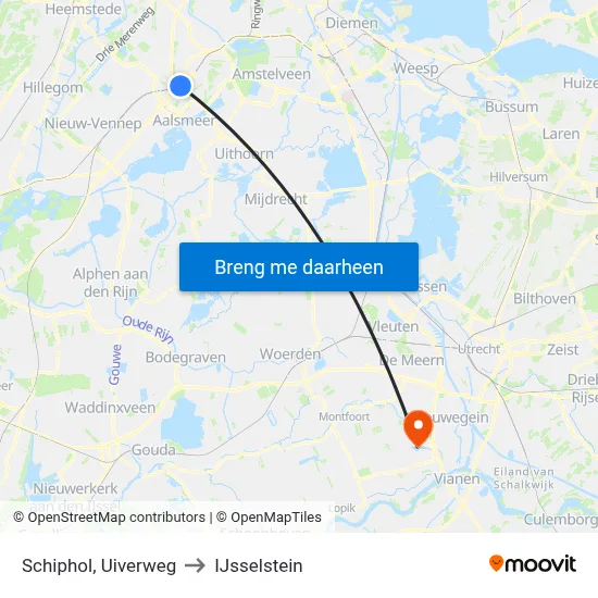 Schiphol, Uiverweg to IJsselstein map