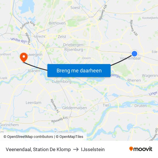 Veenendaal, Station De Klomp to IJsselstein map