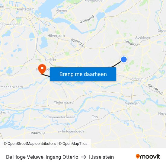 De Hoge Veluwe, Ingang Otterlo to IJsselstein map