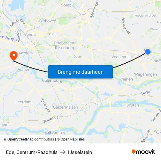 Ede, Centrum/Raadhuis to IJsselstein map