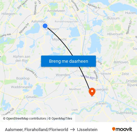 Aalsmeer, Floraholland/Floriworld to IJsselstein map