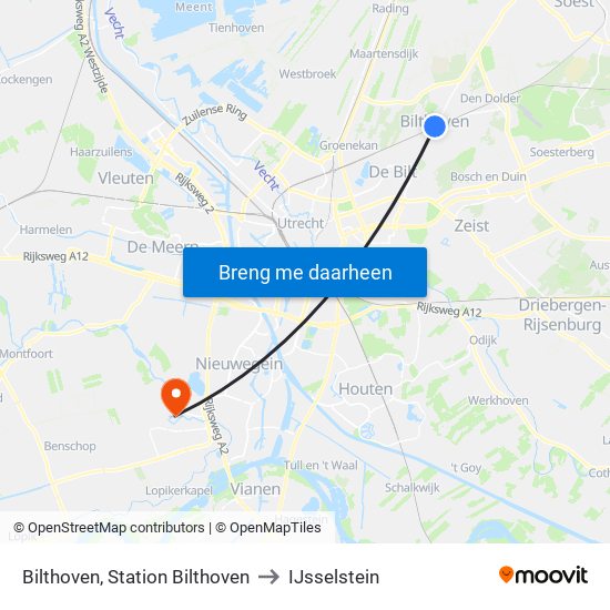 Bilthoven, Station Bilthoven to IJsselstein map