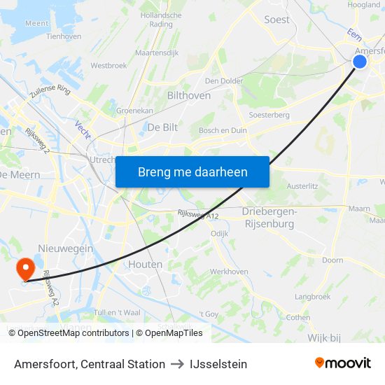 Amersfoort, Centraal Station to IJsselstein map