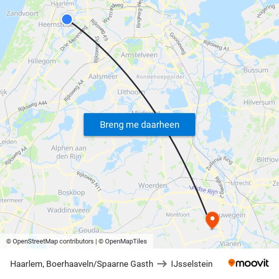 Haarlem, Boerhaaveln/Spaarne Gasth to IJsselstein map