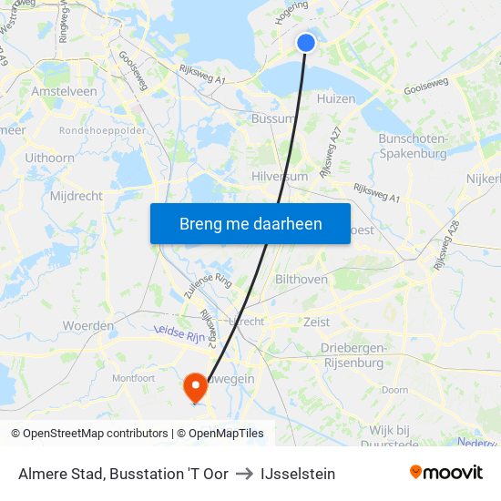 Almere Stad, Busstation 'T Oor to IJsselstein map