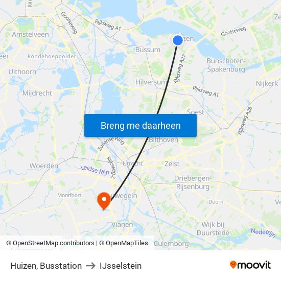 Huizen, Busstation to IJsselstein map