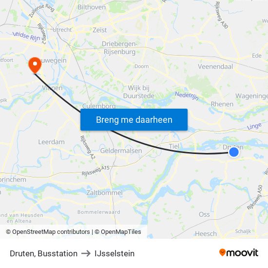 Druten, Busstation to IJsselstein map