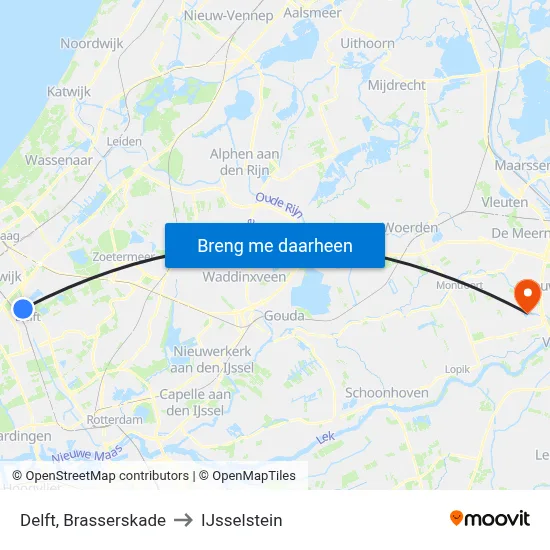 Delft, Brasserskade to IJsselstein map