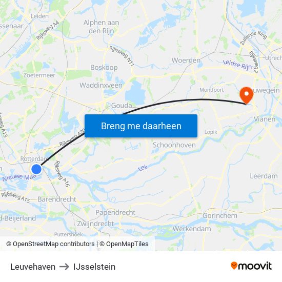 Leuvehaven to IJsselstein map