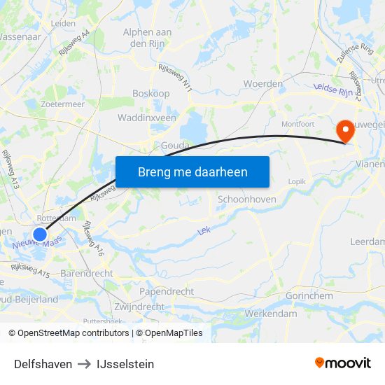 Delfshaven to IJsselstein map
