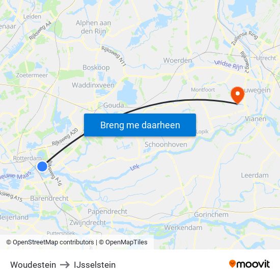 Woudestein to IJsselstein map