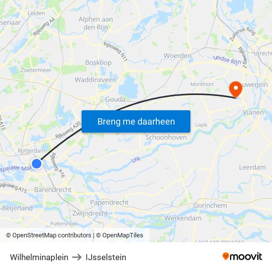 Wilhelminaplein to IJsselstein map