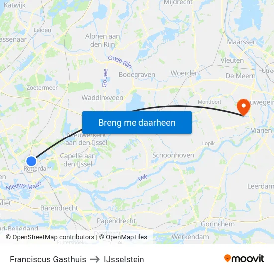Franciscus Gasthuis to IJsselstein map