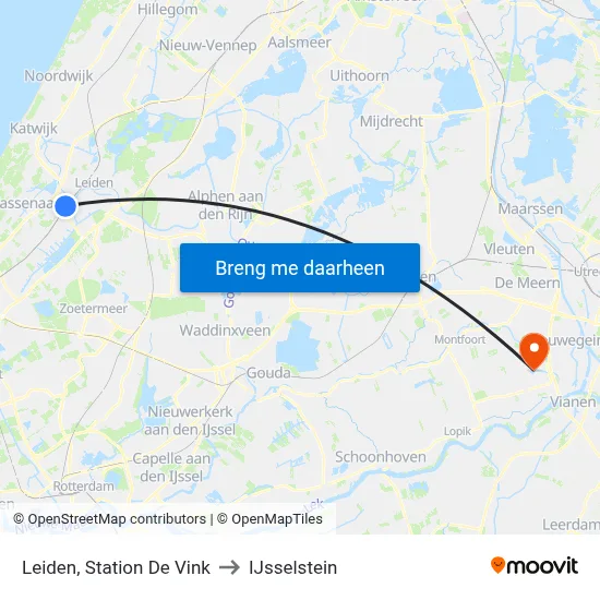 Leiden, Station De Vink to IJsselstein map