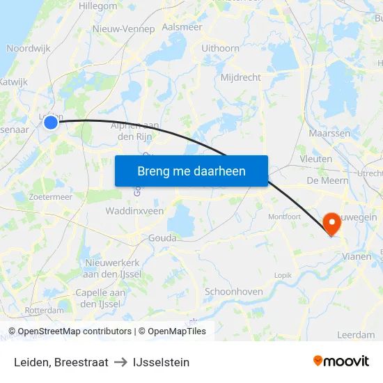 Leiden, Breestraat to IJsselstein map
