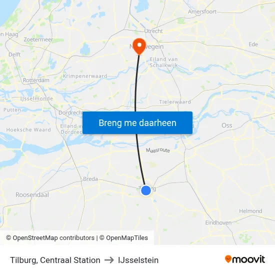 Tilburg, Centraal Station to IJsselstein map