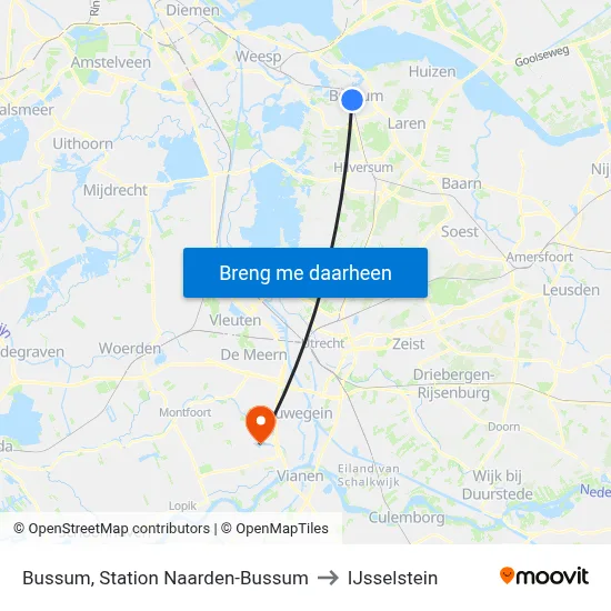 Bussum, Station Naarden-Bussum to IJsselstein map