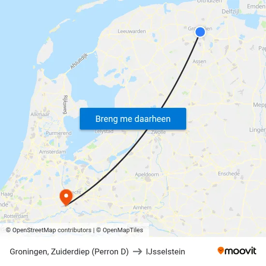 Groningen, Zuiderdiep (Perron D) to IJsselstein map