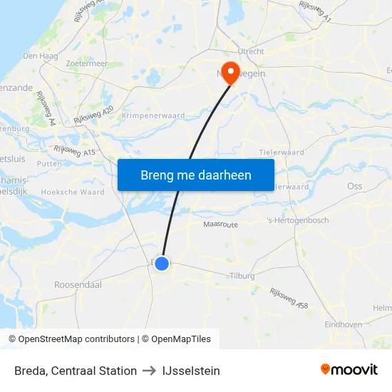 Breda, Centraal Station to IJsselstein map