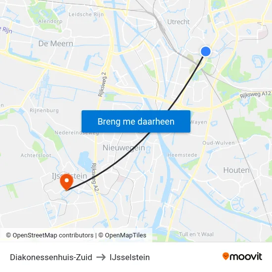 Diakonessenhuis-Zuid to IJsselstein map