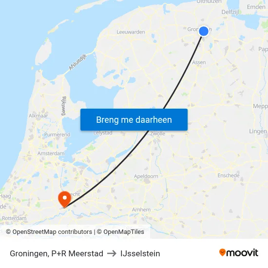 Groningen, P+R Meerstad to IJsselstein map