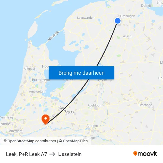 Leek, P+R Leek A7 to IJsselstein map