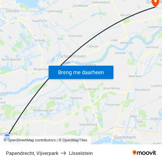 Papendrecht, Vijverpark to IJsselstein map