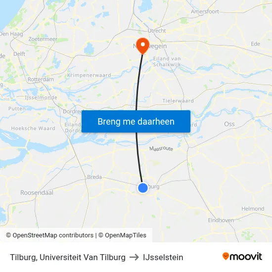Tilburg, Universiteit Van Tilburg to IJsselstein map