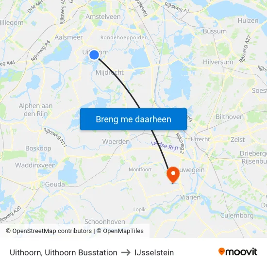 Uithoorn, Uithoorn Busstation to IJsselstein map