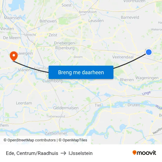 Ede, Centrum/Raadhuis to IJsselstein map