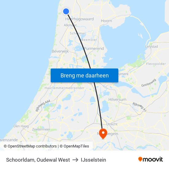 Schoorldam, Oudewal West to IJsselstein map