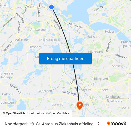 Noorderpark to St. Antonius Ziekenhuis afdeling H2 map