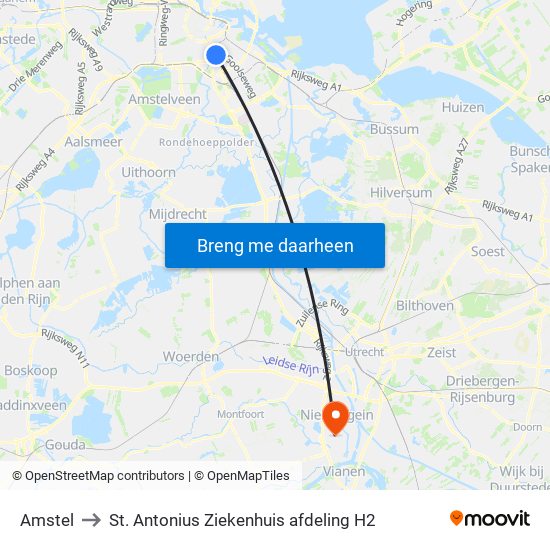 Amstel to St. Antonius Ziekenhuis afdeling H2 map