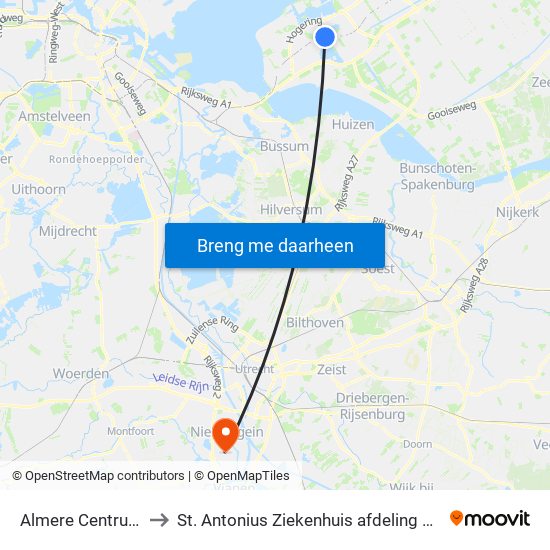 Almere Centrum to St. Antonius Ziekenhuis afdeling H2 map