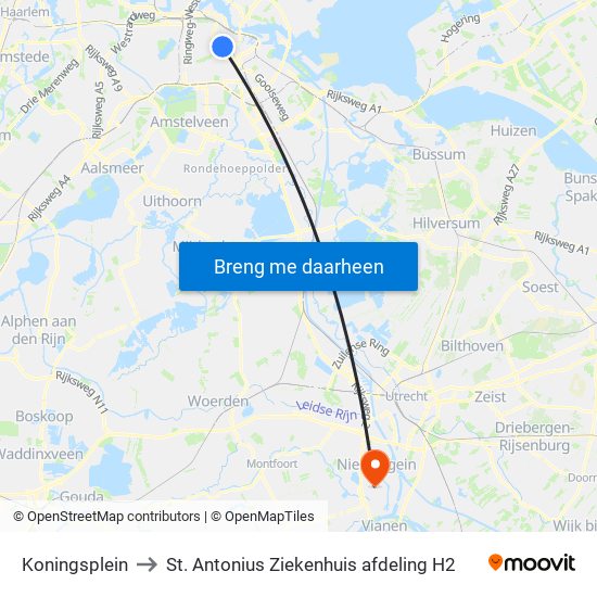 Koningsplein to St. Antonius Ziekenhuis afdeling H2 map