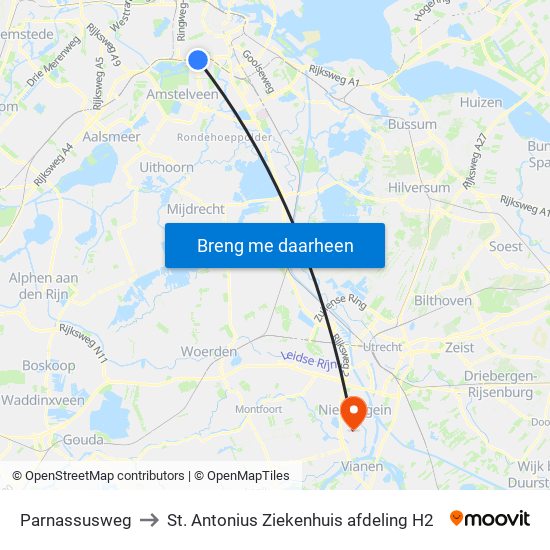 Parnassusweg to St. Antonius Ziekenhuis afdeling H2 map